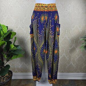 Lightweight Casual Pants Size S/M Smocked Elastic High Waist Side Pockets
